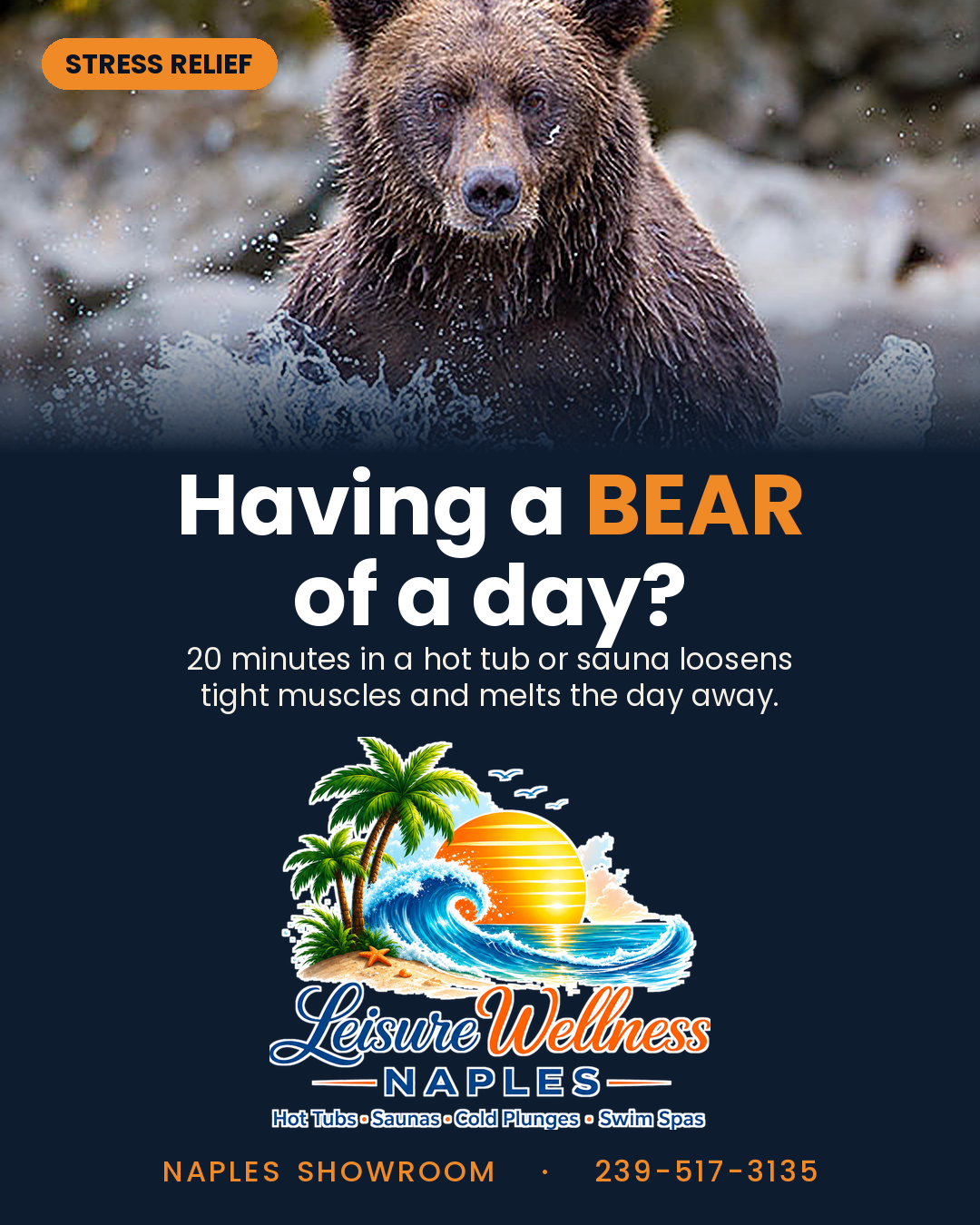 Having a bear of a day? 20 minutes in a hot tub or sauna melts it away